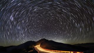 Space-time: Long exposure star trail image taken <a href=