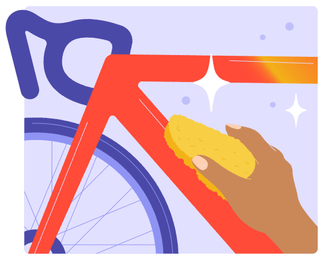 Illustration of someone cleaning a bike