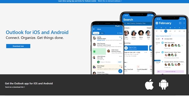 Microsoft Outlook's app homepage