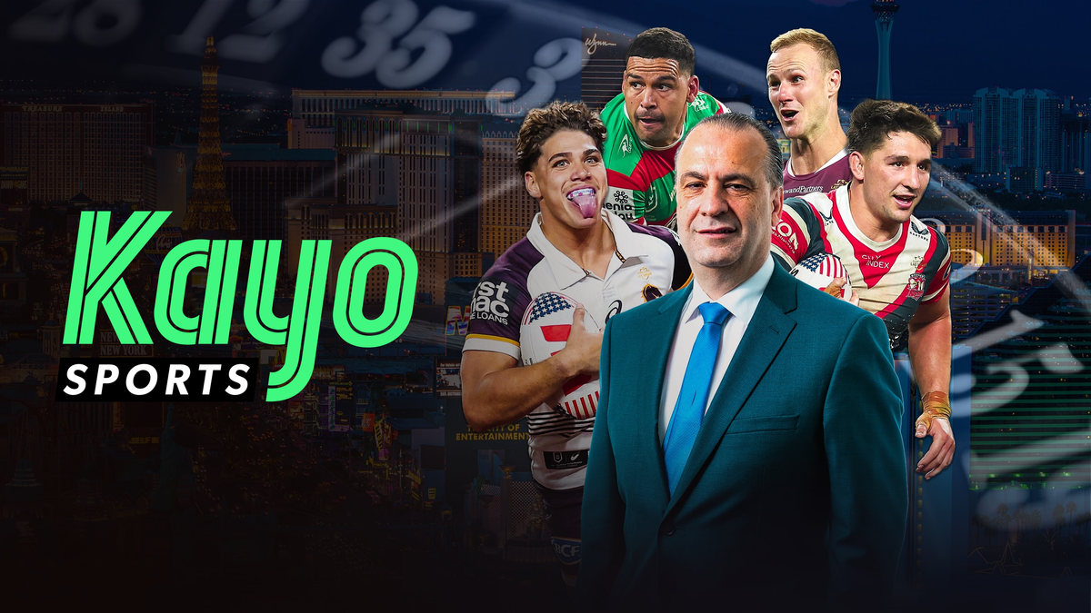 Kayo Sports logo on background image of NRL players