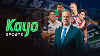 Kayo Sports logo on background image of NRL players