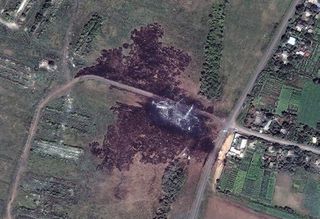 A close-up of the main debris field in eastern Ukraine, where Malaysian Airlines Flight MH17 was shot down by a missile.