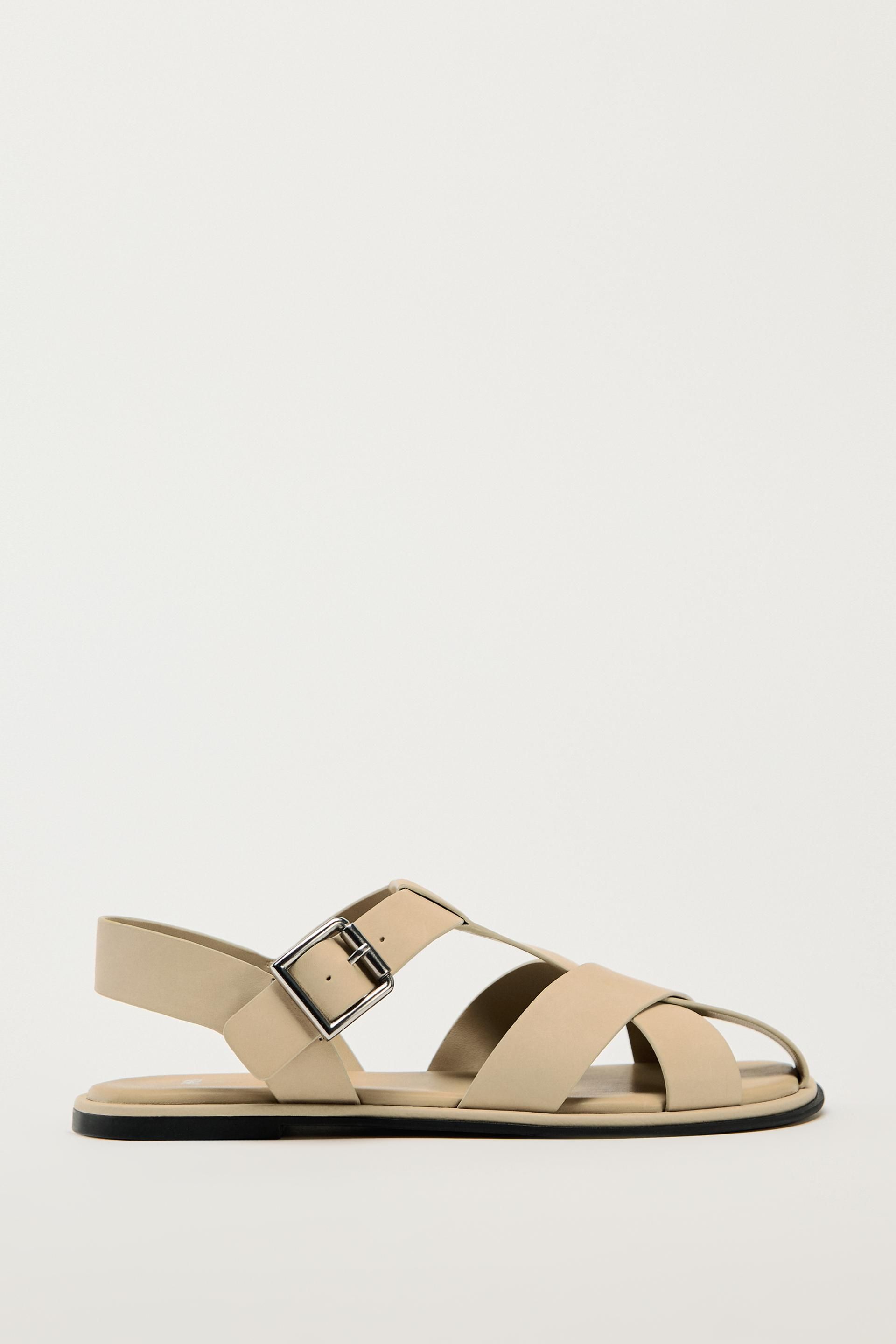 Flat Leather Cage Sandals