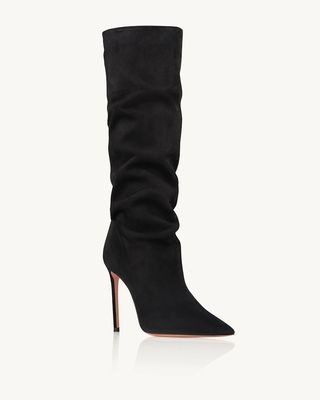 Aquazzura black knee-high slouchy suede boots