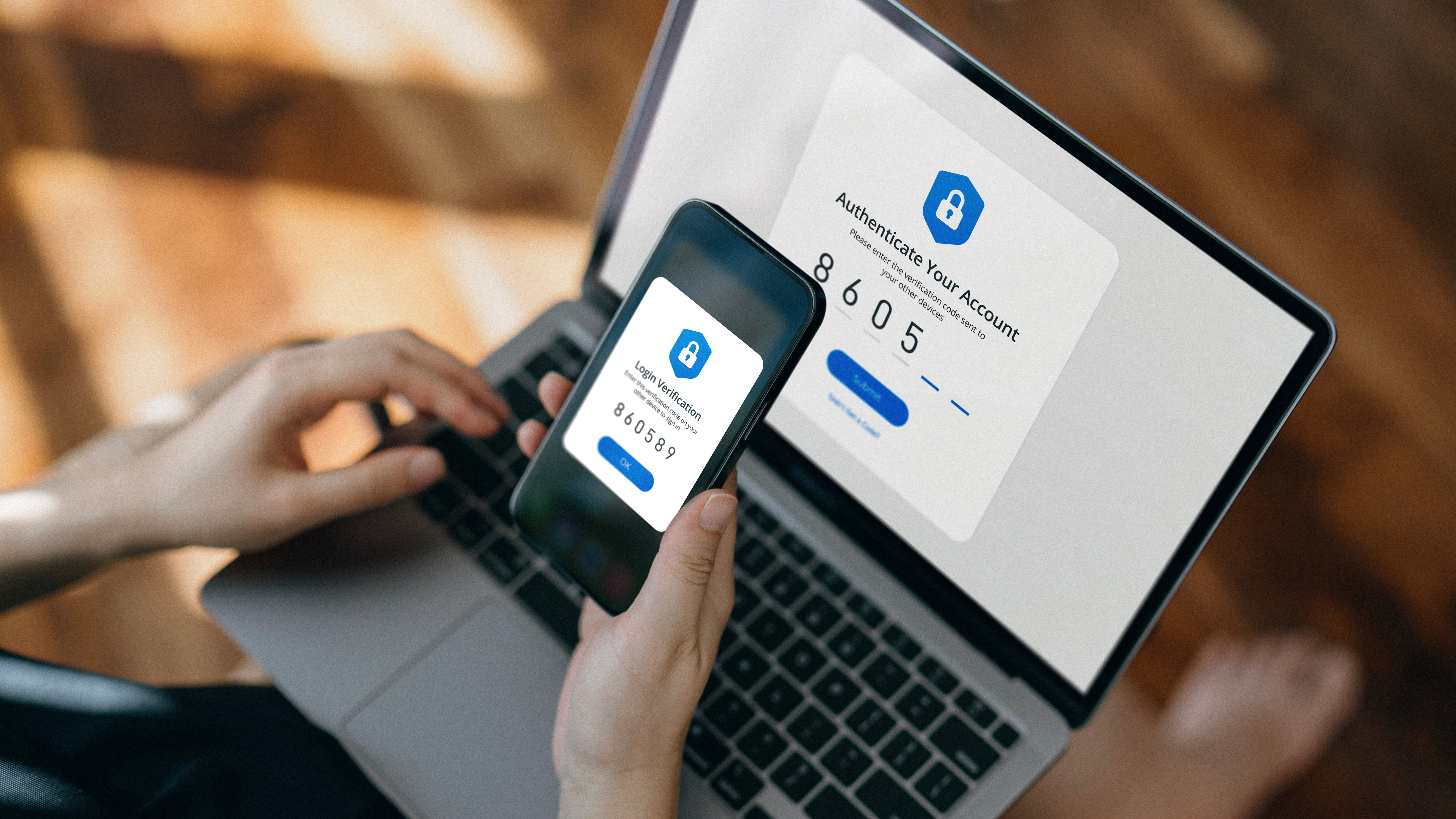Two factor authentication on laptop and mobile phone