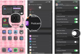 Turn off automatic downloads for the Podcasts app: Launch Settings, tap Podcasts, tap toggle for Enable While Following to OFF (gray)
