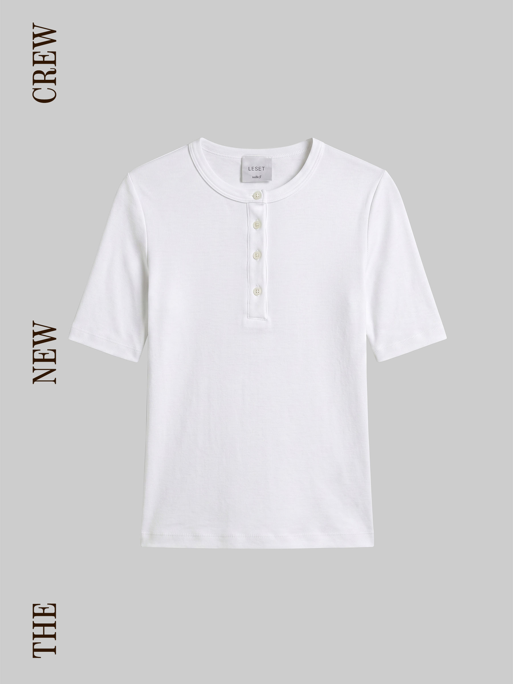 A white henley top from Leset