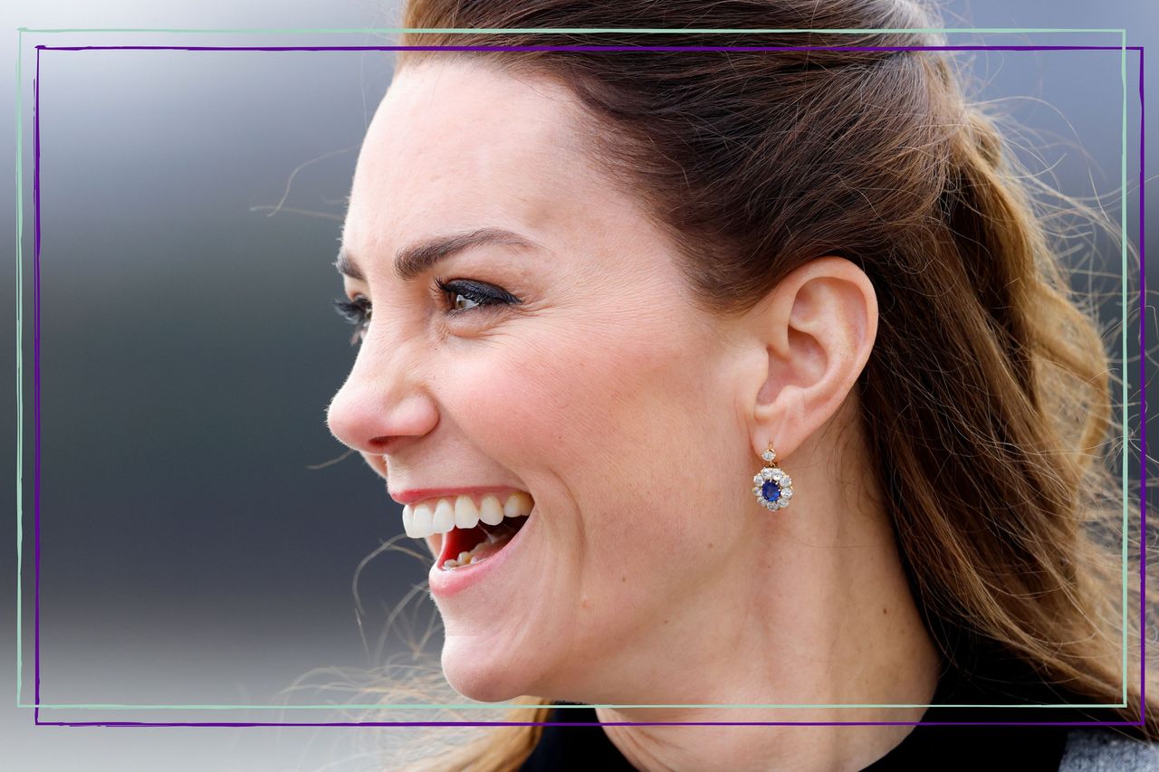 Kate Middleton laughs as she visits The Prince&#039;s Foundation training site for arts and culture at Trinity Buoy Wharf on February 3, 2022 in London, England