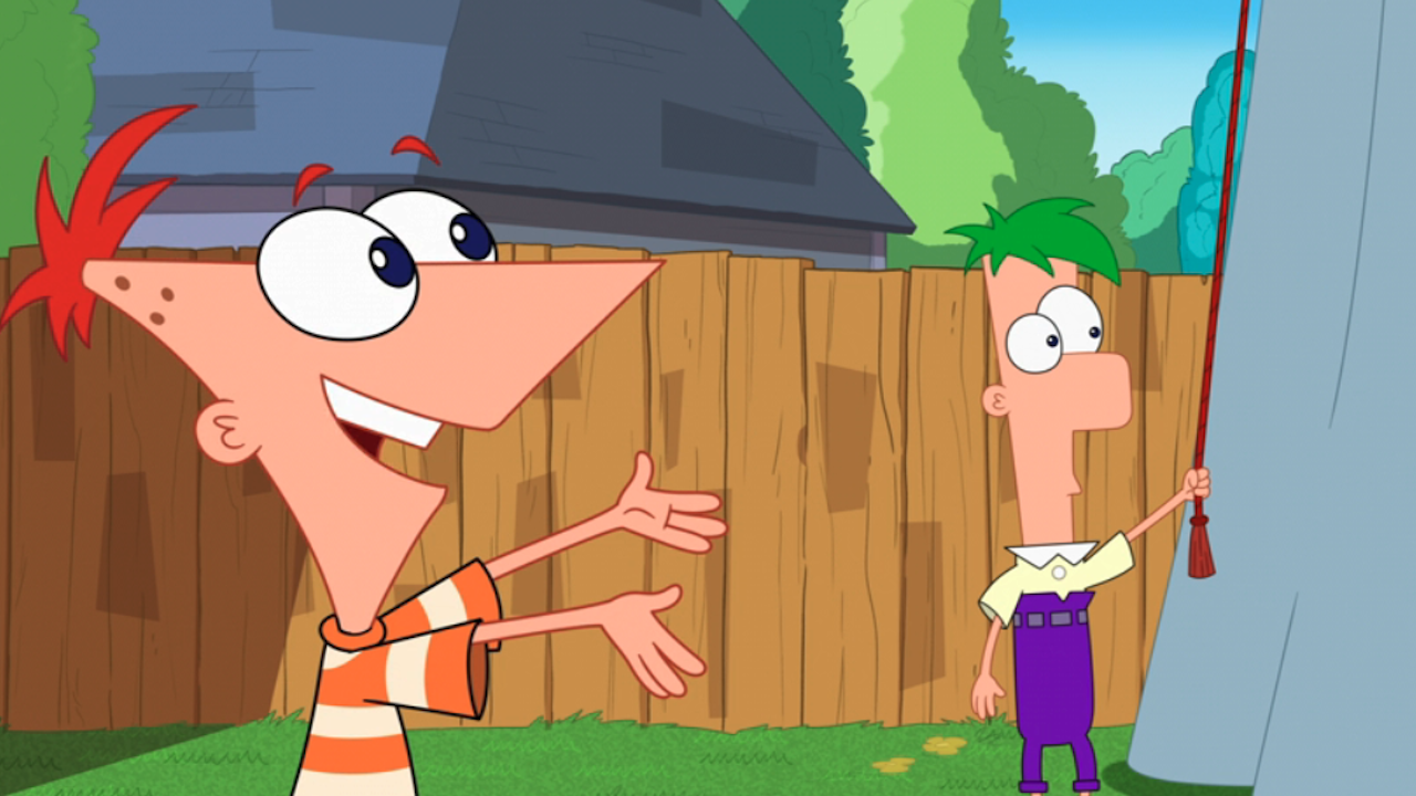 Phineas and Ferb unveiling something in Season 5, Episode 4 "Tropey McTropeface"