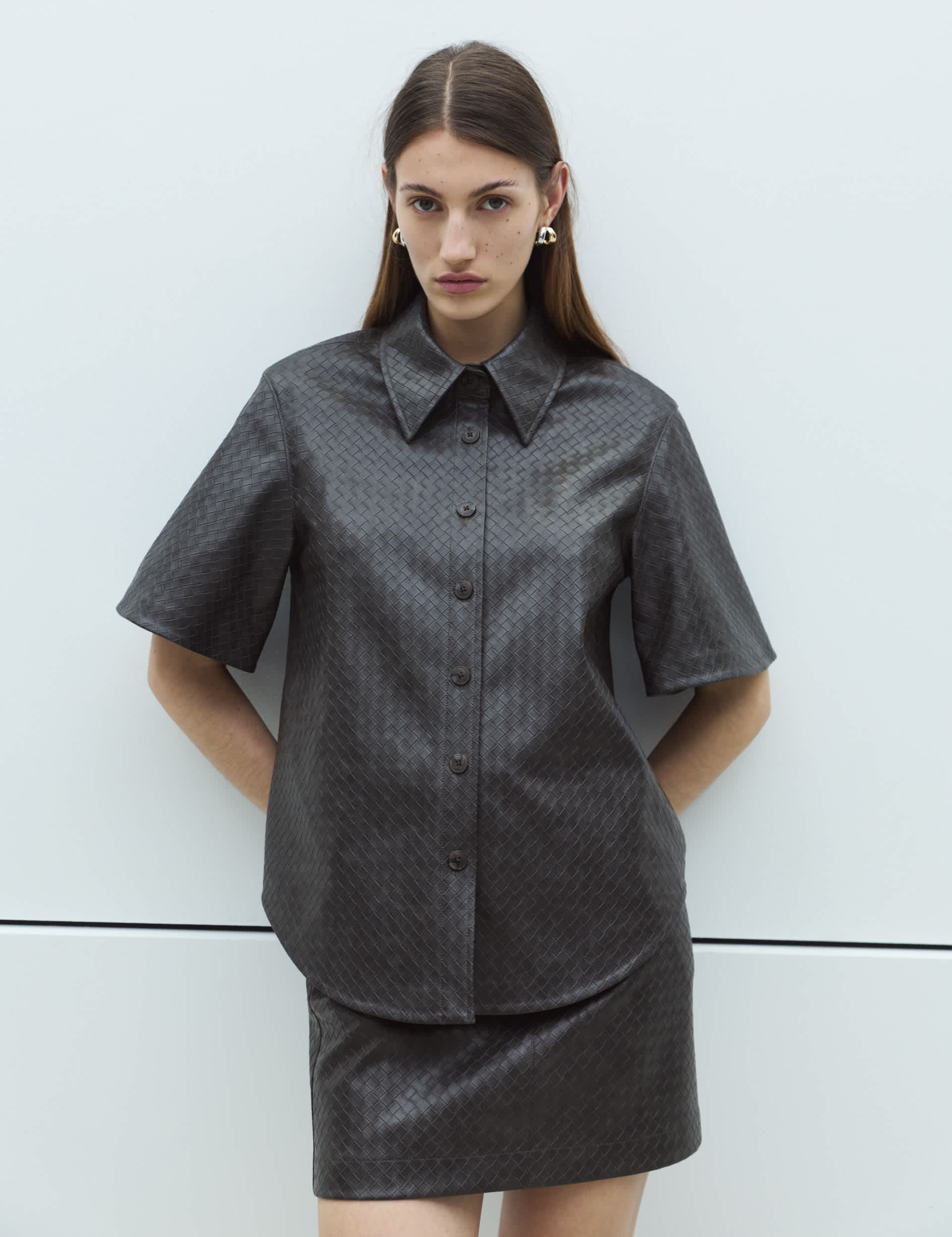 Faux Leather Woven Effect Shirt
