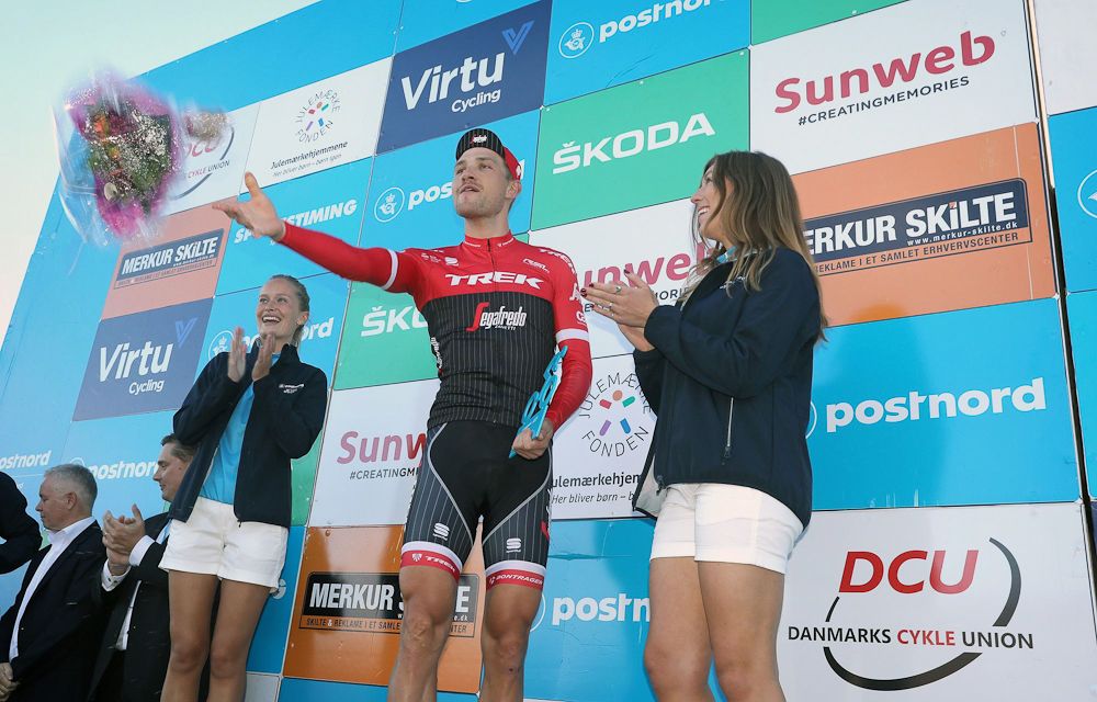 Stage 4 winner Matthias Brandle on the Tour of Denmark podium