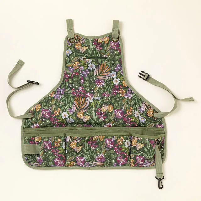 Floral Gardener's Apron in green and purple
