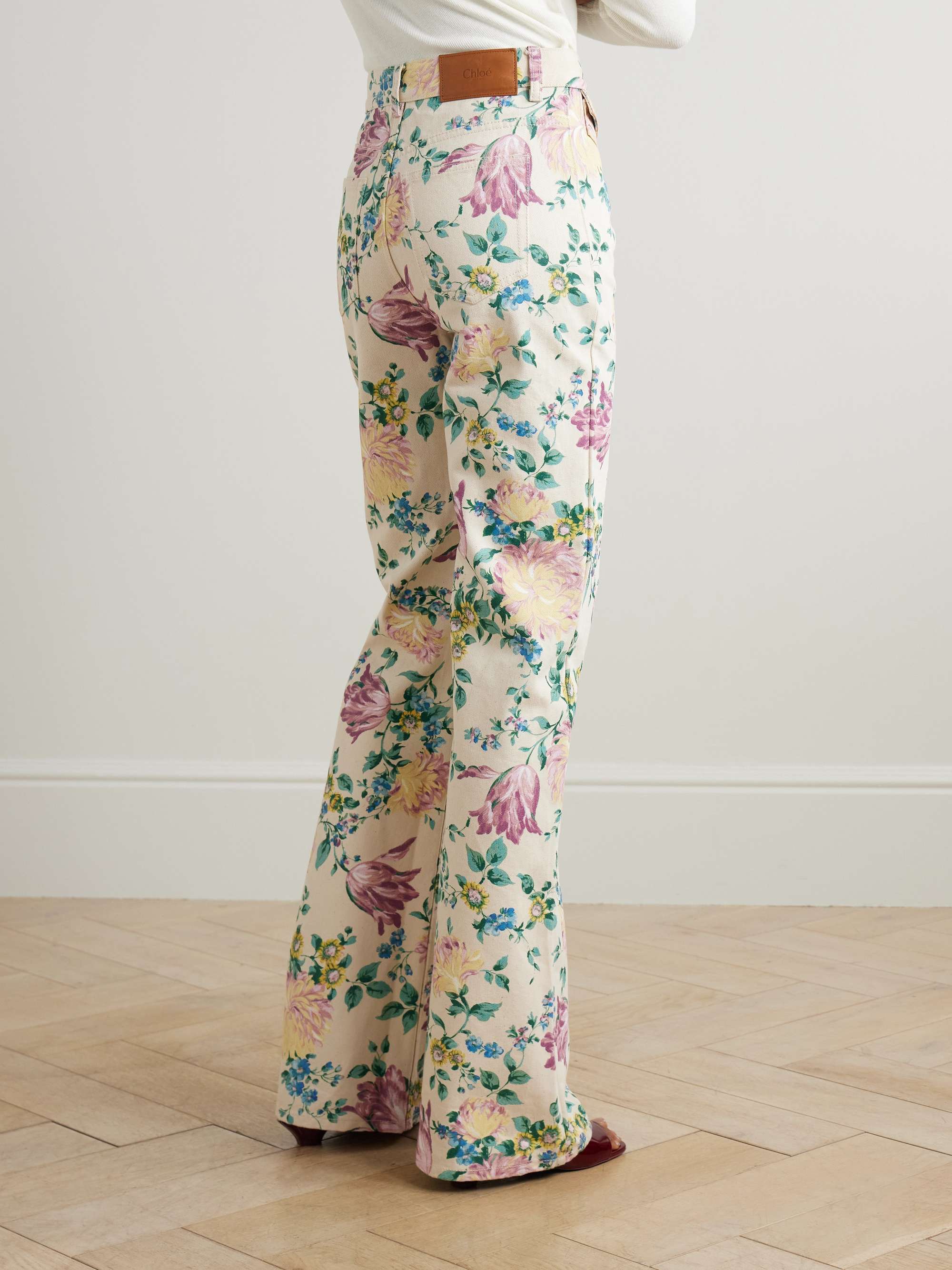 Floral-Print High-Rise Straight-Leg Jeans