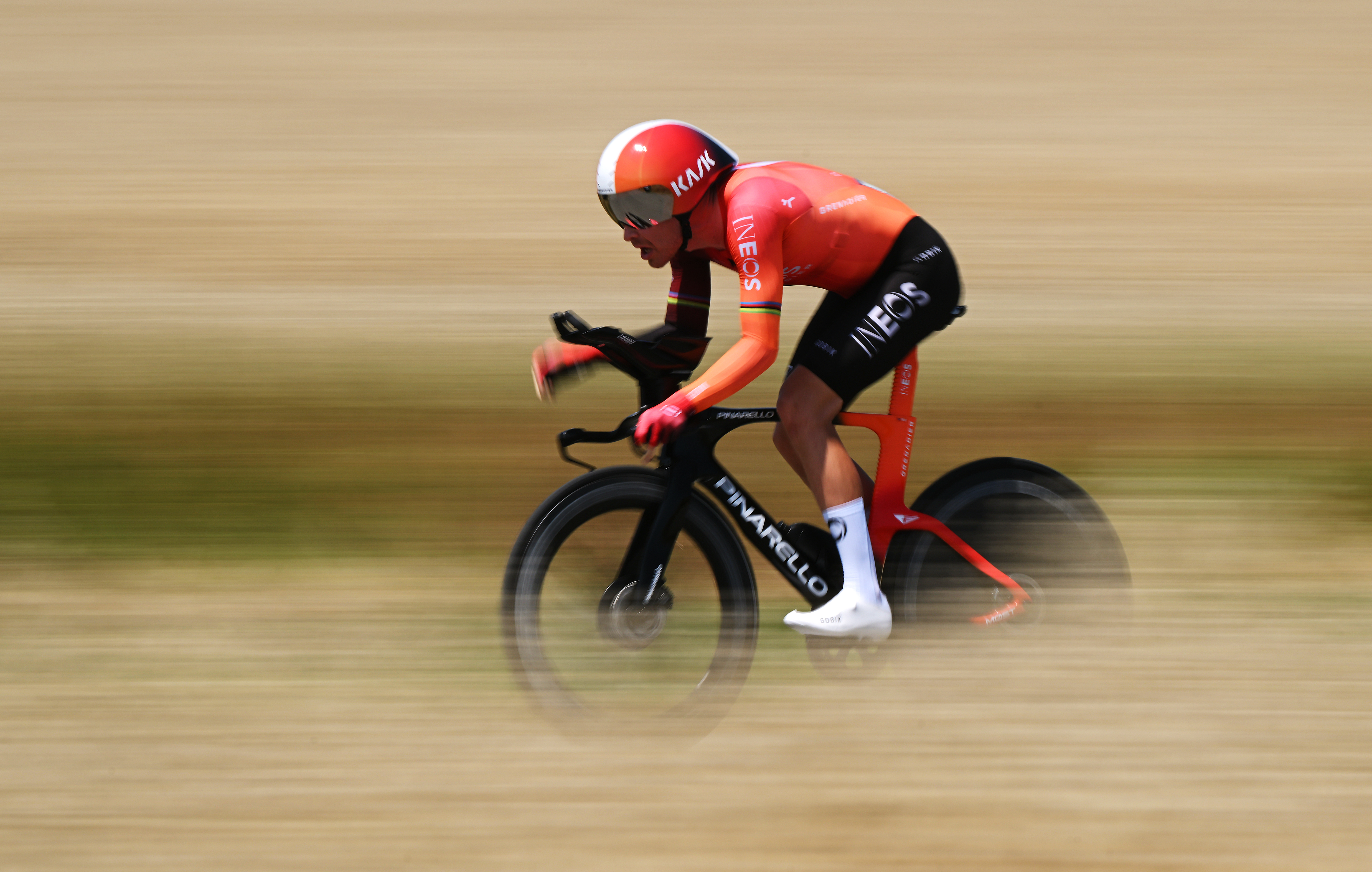 SAINT-PERAY, FRANCE - JUNE 10: Tobias Foss of Norway and Team INEOS Grenadiers competes during the 77th Criterium du Dauphine 2025, Stage 4 a 17.4km individual time trial stage from Charmes-sur-Rhone to Saint-Peray / #UCIWT / on June 10, 2025 in Saint-Peray, France. (Photo by Dario Belingheri/Getty Images)