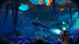 An image of a player scanning an alien fish during the new game Subnautica 2.