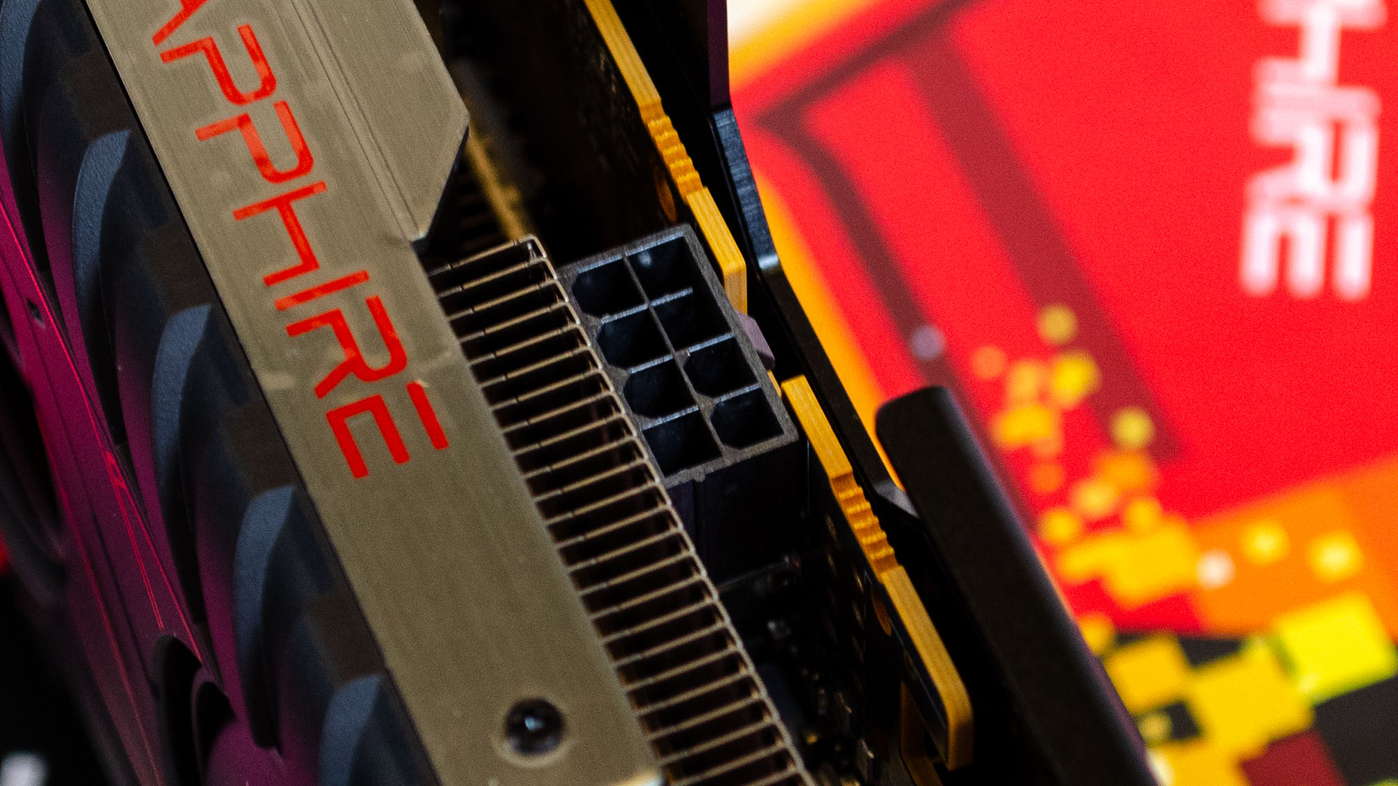 The power connector on an AMD Radeon RX 9060 XT