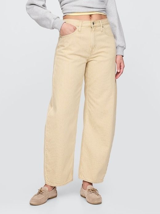 Gap High Rise Khaki Stripe Barrel Jeans