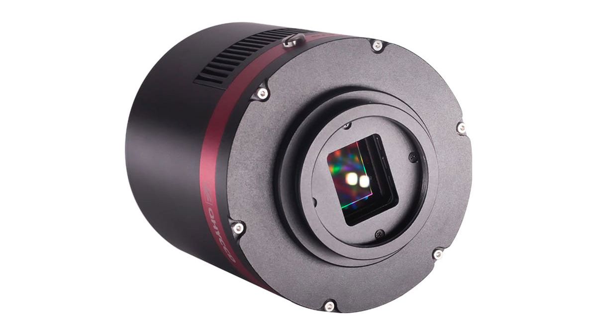 A QHY294M Pro astronomy camera on a white background.