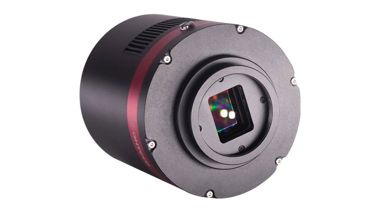 A QHY294M Pro astronomy camera on a white background.