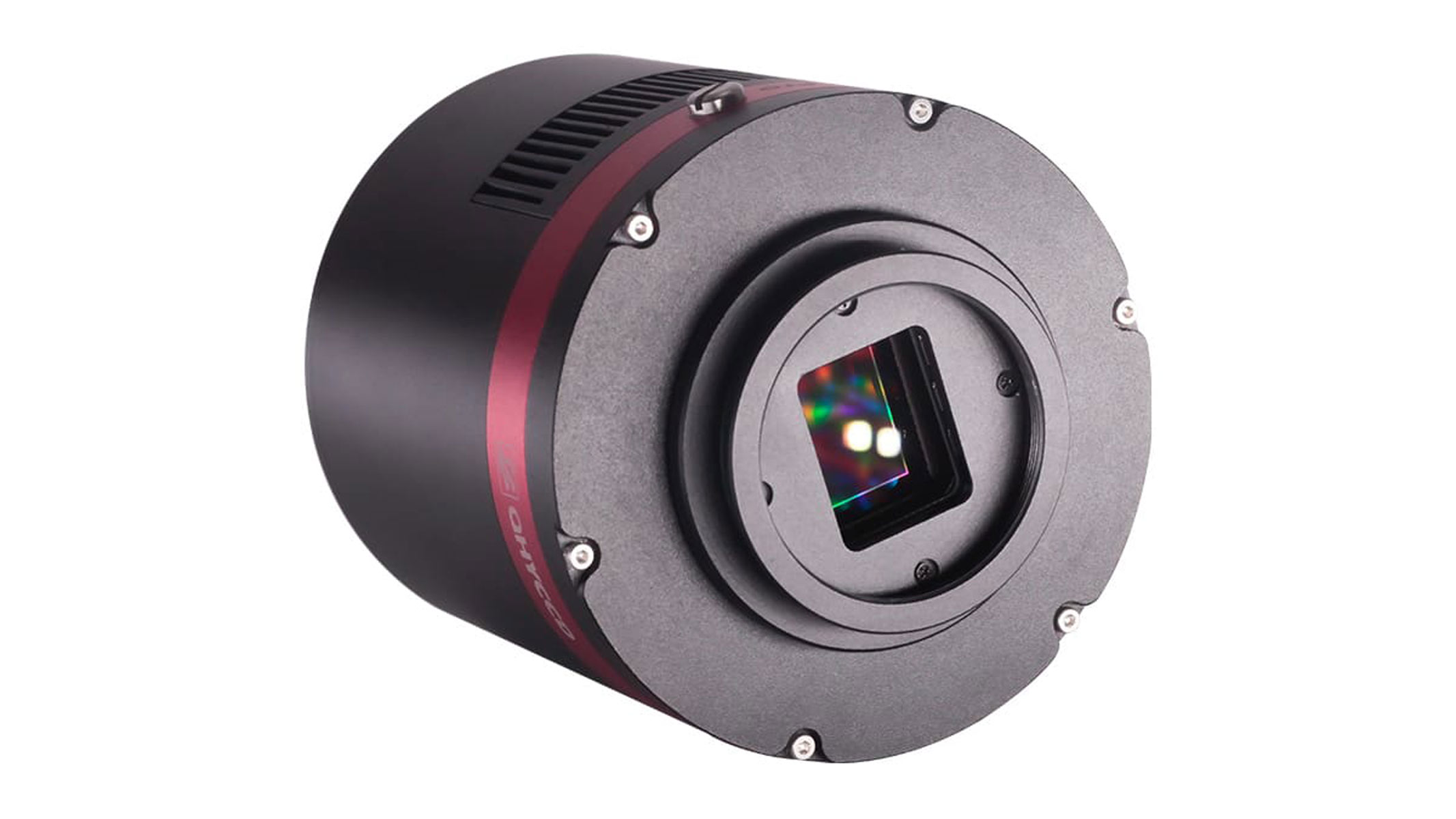 A QHY294M Pro astronomy camera on a white background.
