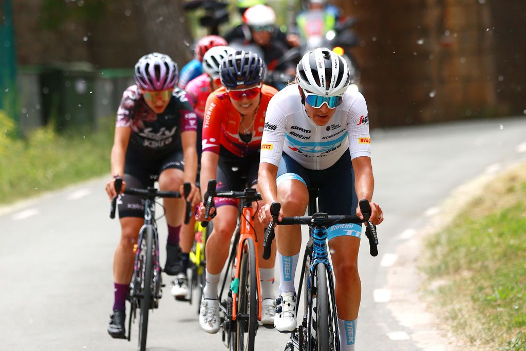 OJO GUARENA SPAIN MAY 21 Lucinda Brand of Netherlands and Team Trek Segafredo competes in the breakaway during the 7th Vuelta a Burgos Feminas 2022 Stage 3 a 1134km stage from Medina de Pomar to Monumento Natural de Ojo Guarea 767m VueltaBurgos BurgosFem UCIWWT on May 21 2022 in Ojo Guarea Spain Photo by Gonzalo Arroyo MorenoGetty Images