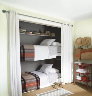 small apartment furniture ideas with bunk beds in room by Benjamin Moore