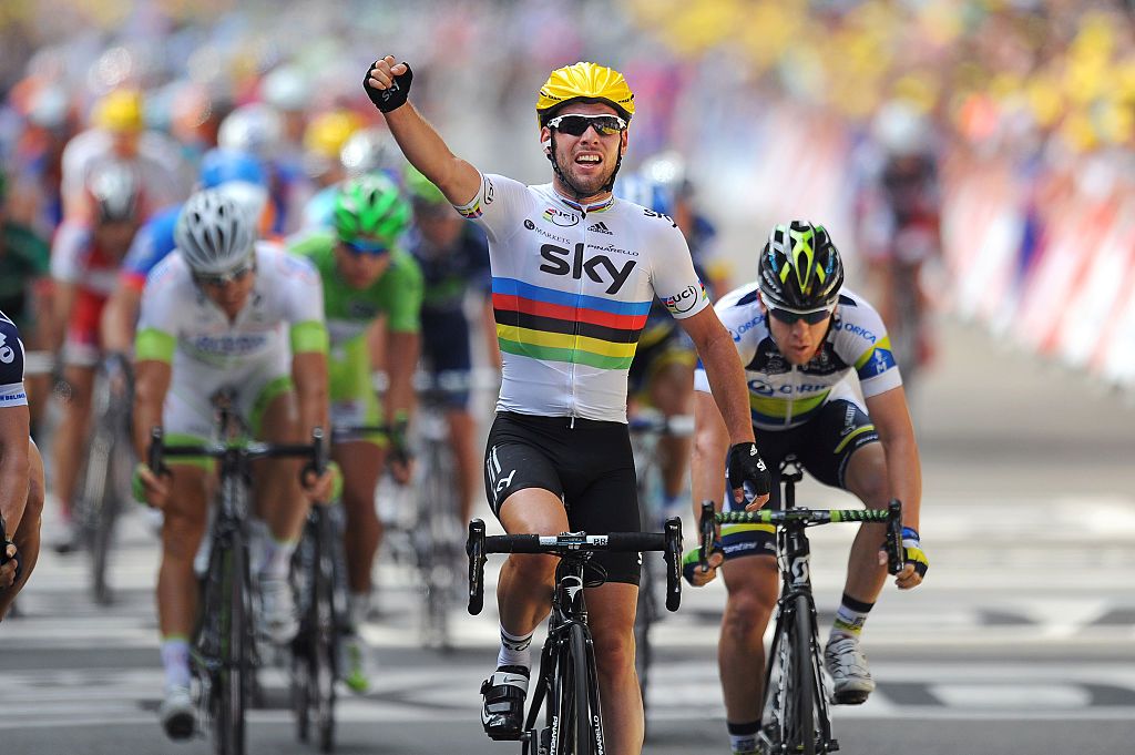 Cycling : 99th Tour de France 2012 / Stage 2
Arrival / Mark CAVENDISH (Gbr) Celebration Joie Vreugde / Matthew Harley Goss (Aus)/
Vise - Tournai (207,5Km)/
Ronde van Frankrijk TDF / Rit Stage /(c)Tim De Waele