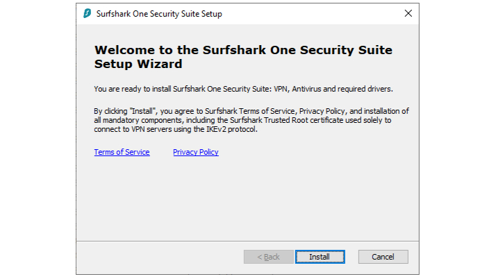 A screenshot of the surfshark one security suite setup screen