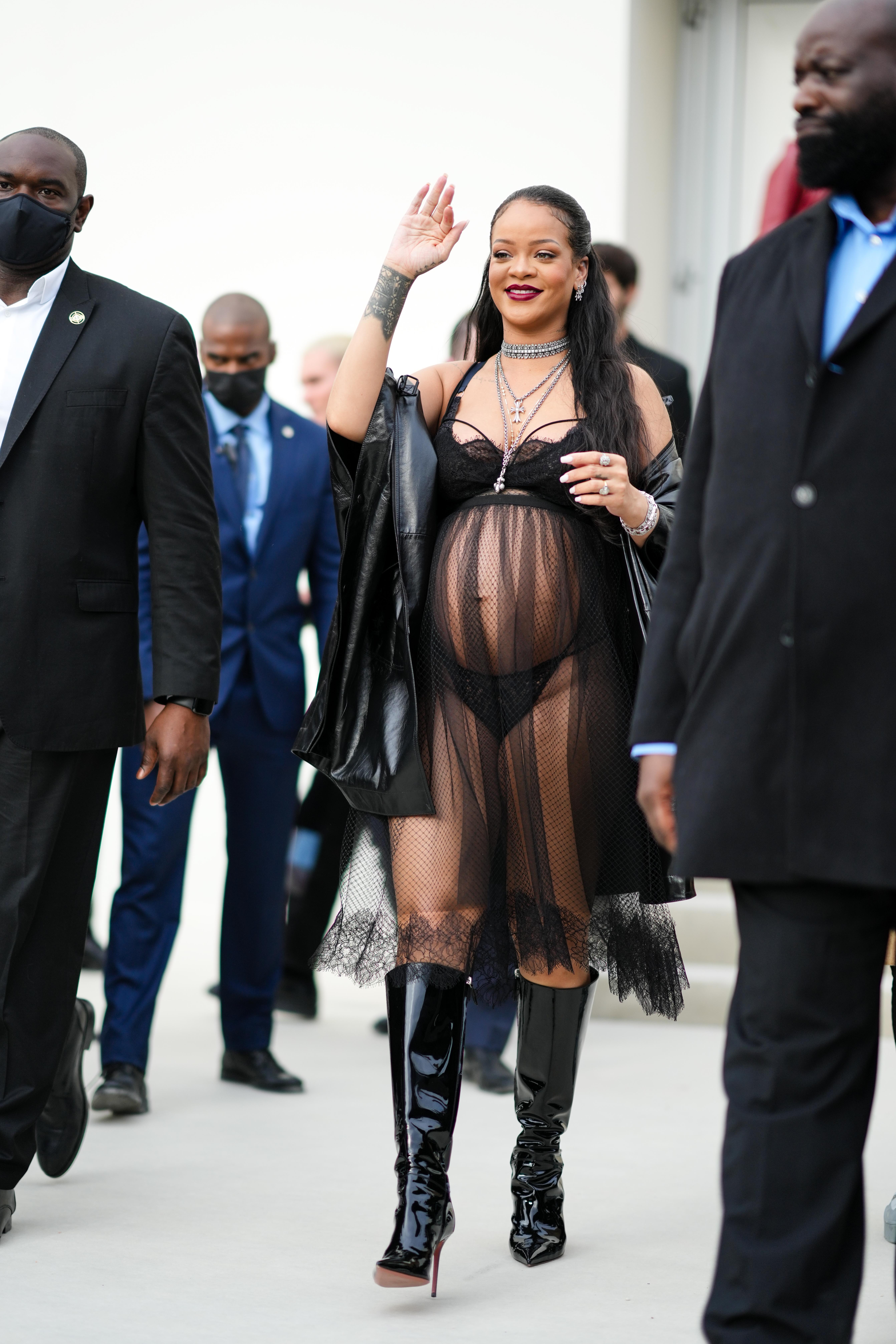 PARIS, FRANCE - MARCH 01: Rihanna is seen outside the Dior show, during Paris Fashion Week - Womenswear F/W 2022-2023, on March 01, 2022 in Paris, France. (Photo by Edward Berthelot/Getty Images)