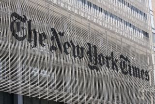 Signage for The New York Times building in New York City by Michael Bierut