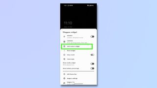 Screenshot showing how to stack widgets on Android using Niagara - open settings menu