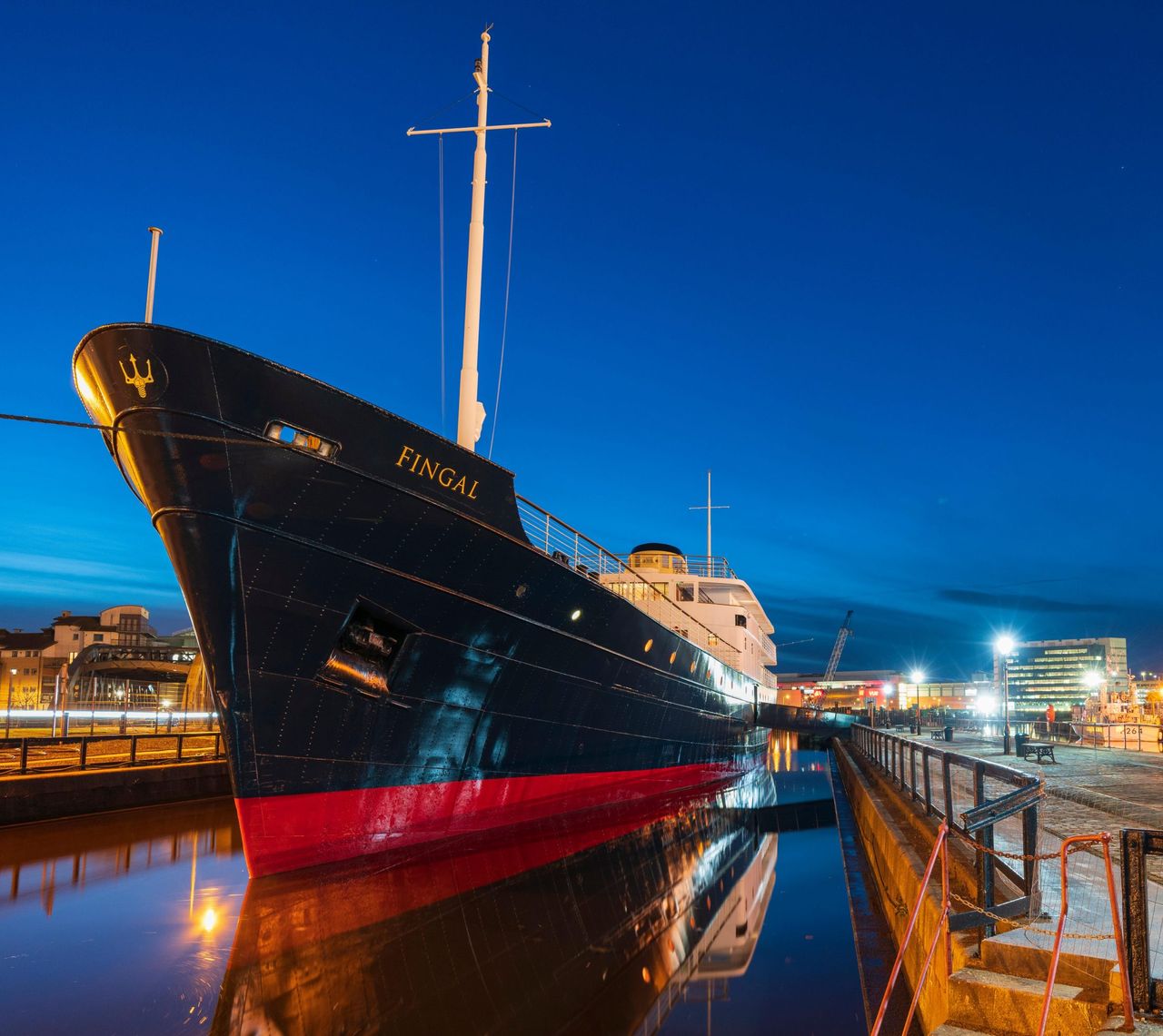 The Fingal floating hotel in Leith docks, Edinburgh