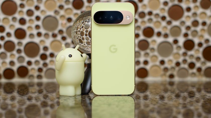 Google Pixel 10 in Lemongrass against a bubbly backsplash