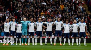 LONDON, ENGLAND - March 26: England players line up before the UEFA EURO 2024 Qualifying Round Group C match between England and Ukraine at Wembley Stadium on March 26, 2023 in London England. (Photo by Nigel French/Sportsphoto/Allstar via Getty Images)