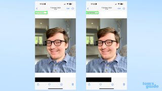 Screenshots showing the same photo with two different portrait mode options after being sent by AirDrop in iOS 17.5