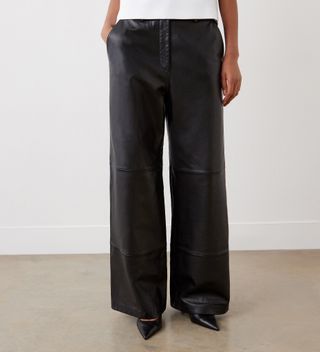 Theresa Black Leather High Waisted Wide Leg Trouser