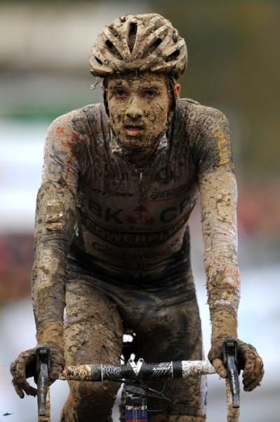 A muddy Niels Albert (BKCP - Powerplus) has won his second straight World Cup 'cross race.