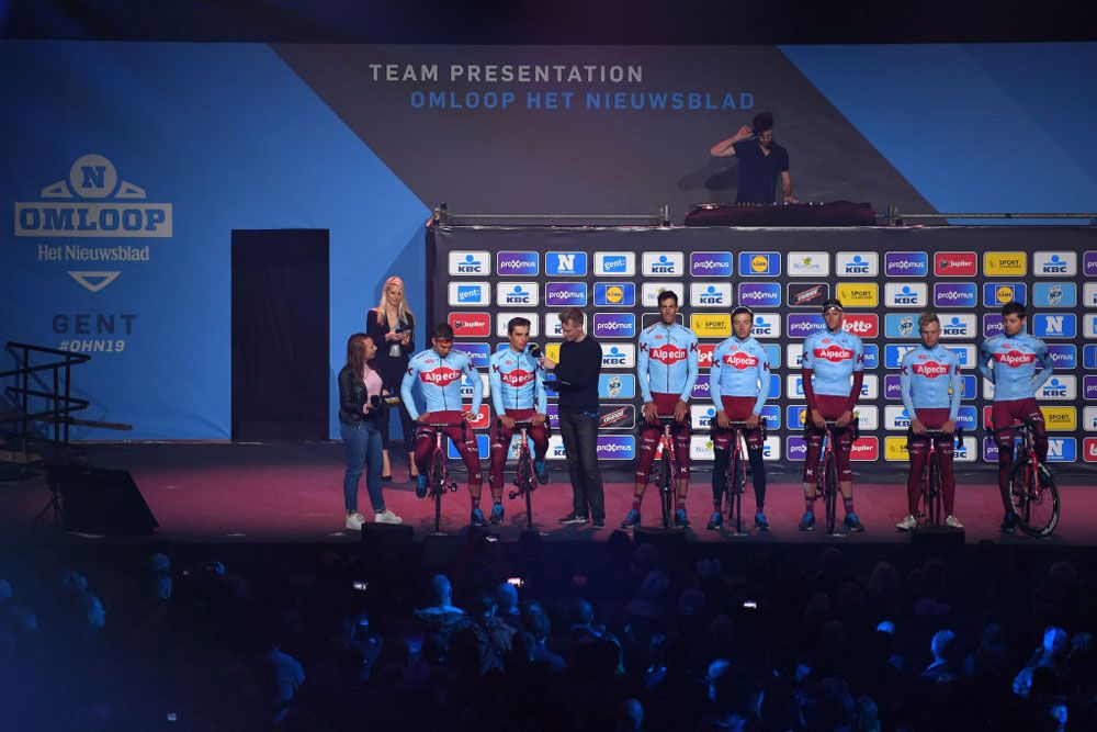 Katusha Alpecin on stage at the start of Omloop Het Nieuwsblad