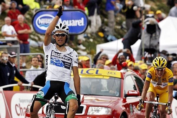 Contador takes the stage ahead of the yellow jersey.