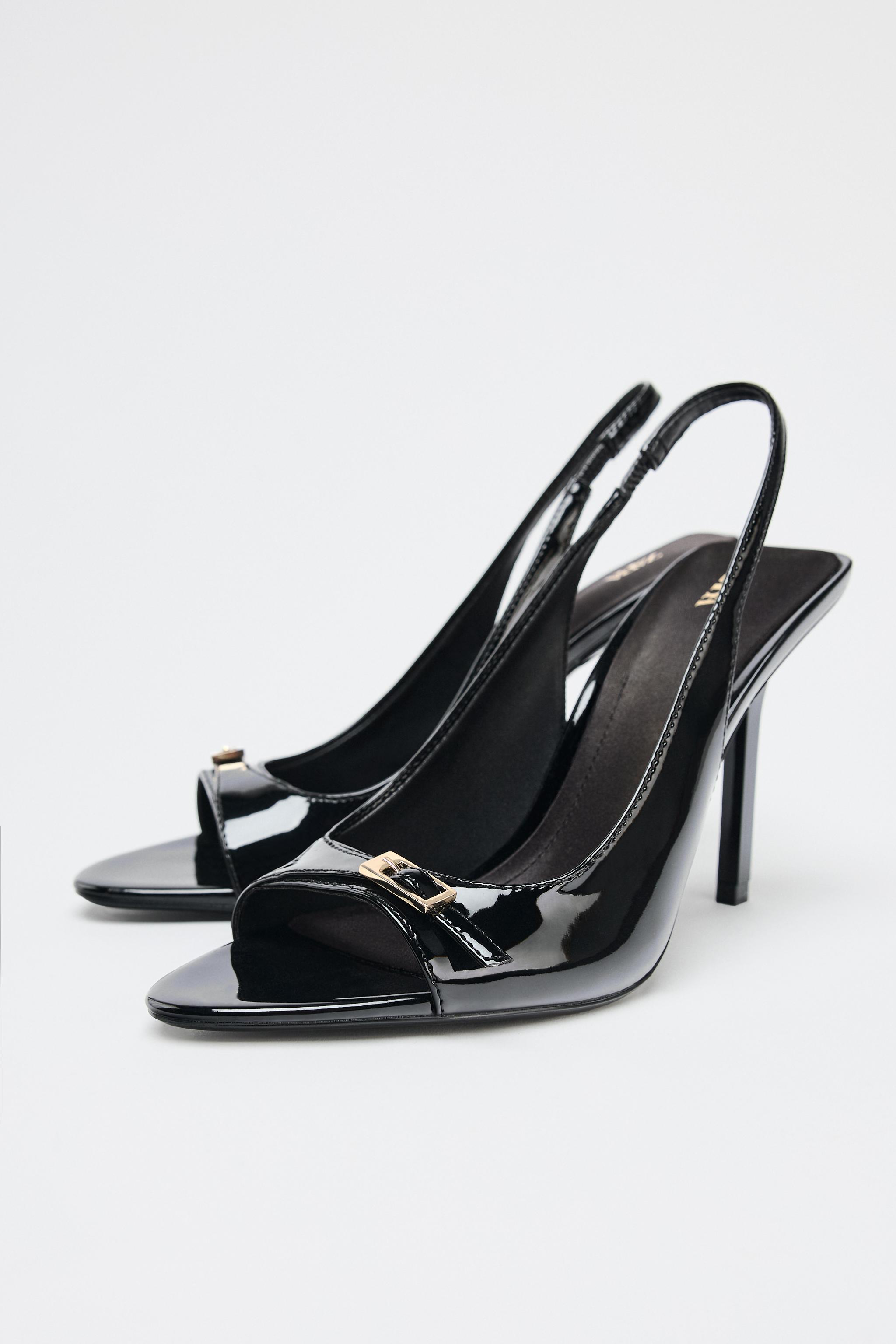 High-Heeled Patent-Effect Sandals