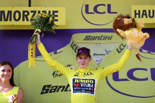 Jonas Vingegaard (Jumbo Visma) in the 2023 Tour de France leader's yellow jersey