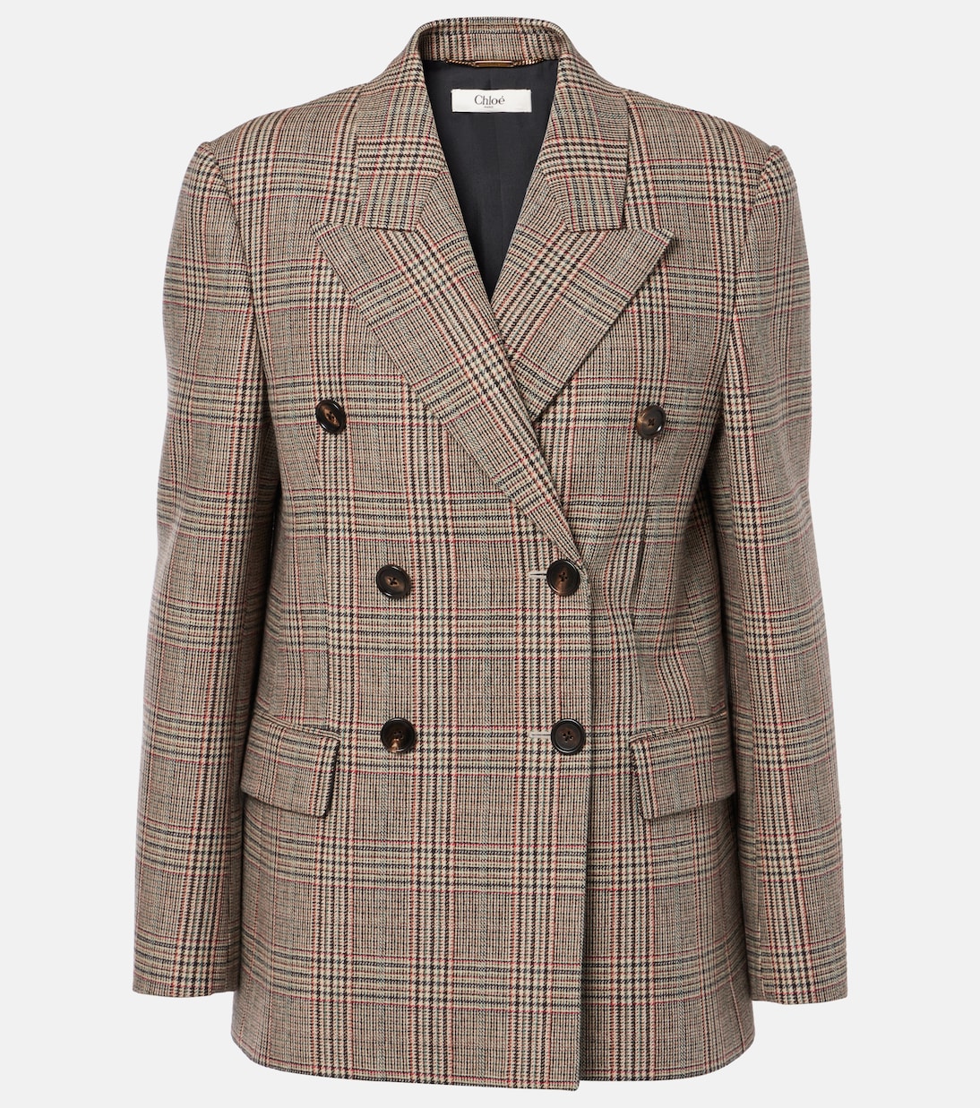 Prince of Wales Check Wool-Blend Blazer in Brown - Chloe