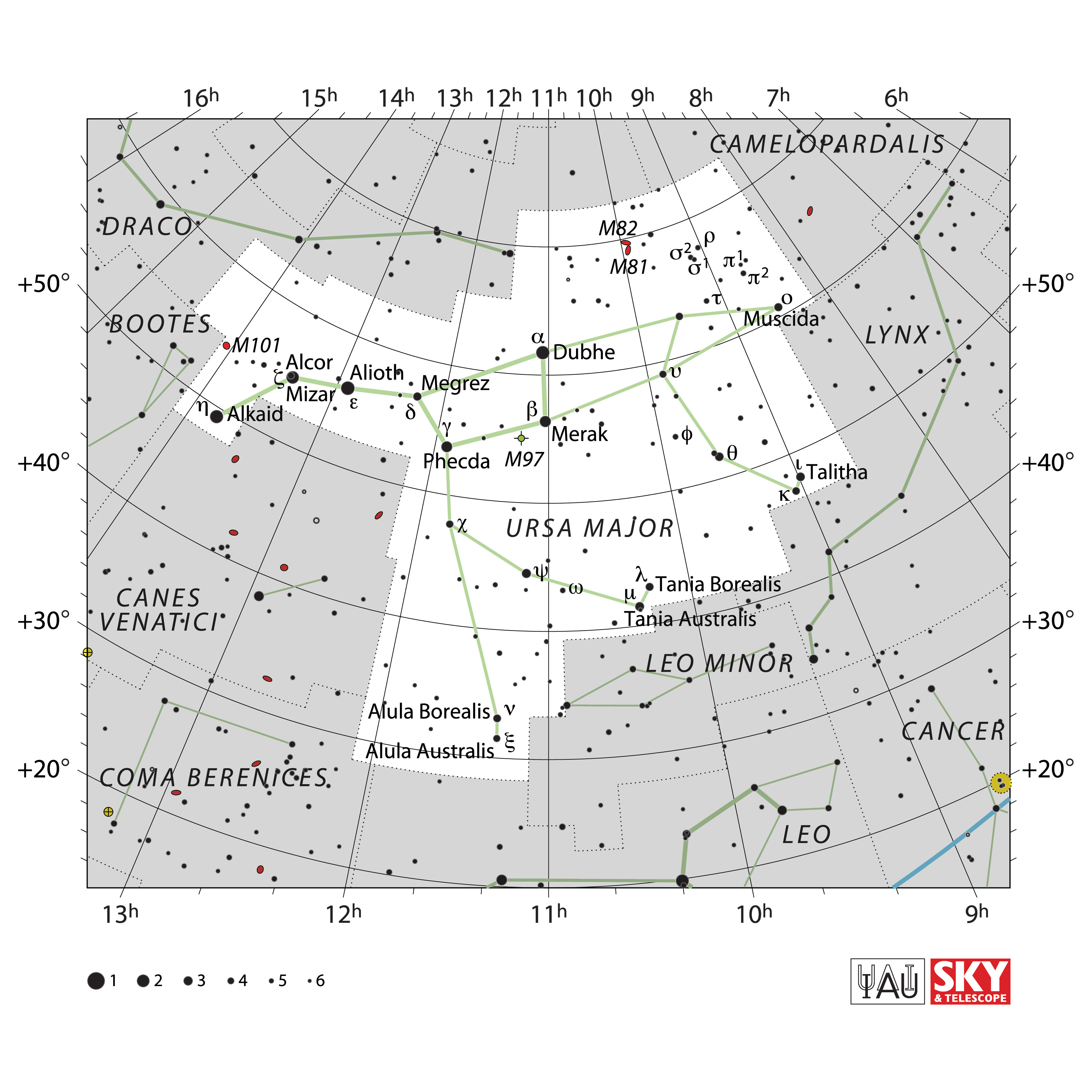 map showing the location of Ursa Major in the night sky.