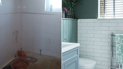 before and after bathroom renovation pictures with decorative tiles