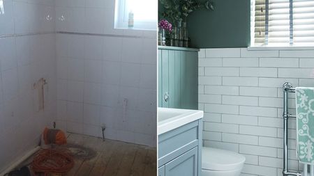 before and after bathroom renovation pictures with decorative tiles