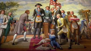 A mural depicts George Washington in full Masonic regalia