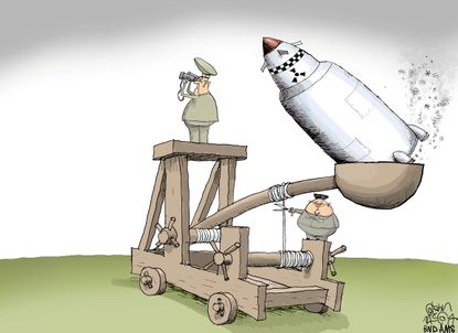 Political Cartoon International Kim Jong Un fire nuclear missile U.S. watch