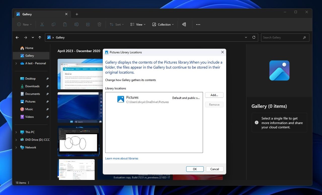 Screenshot of new File Explorer