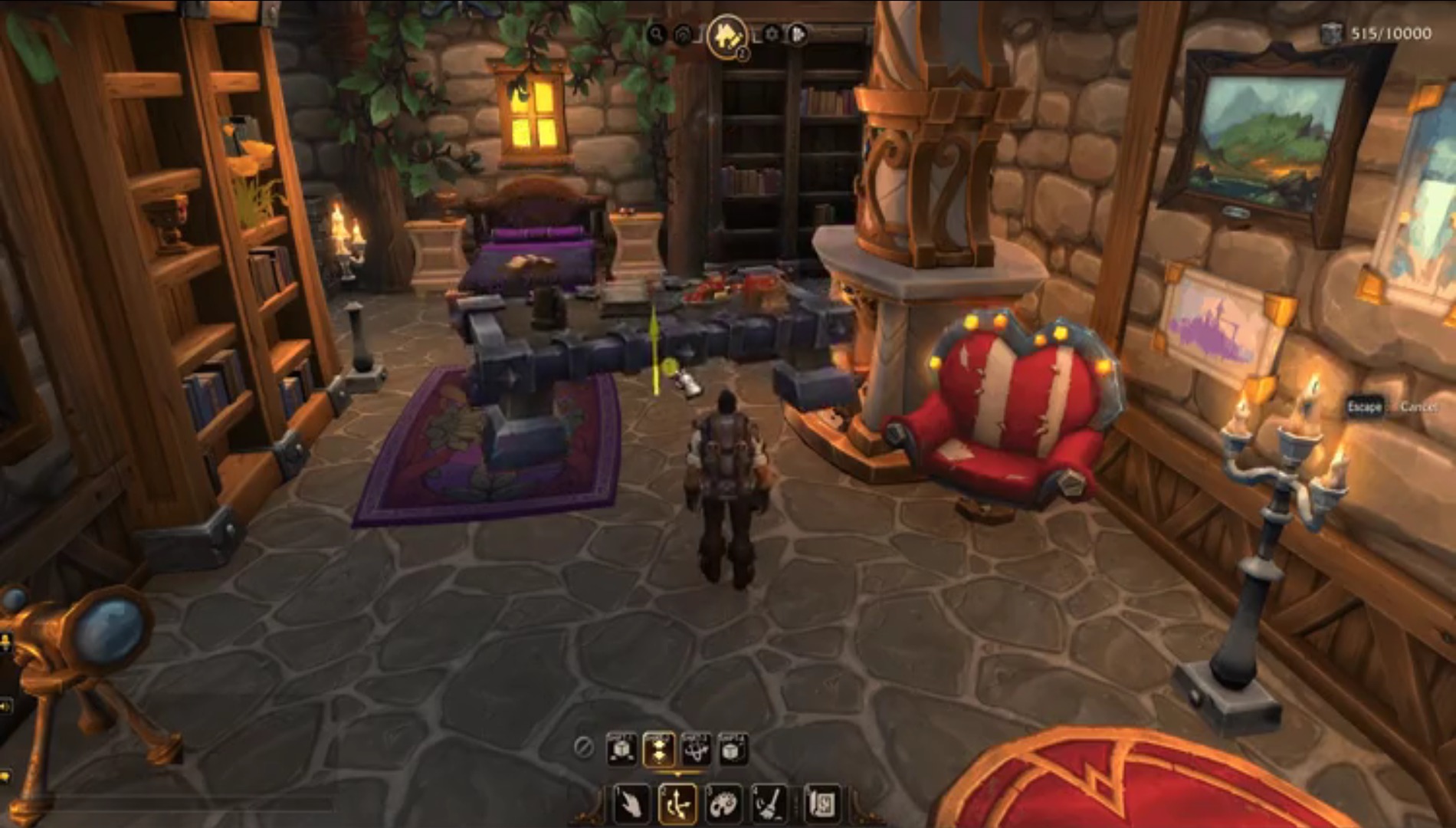 In-game screenshot of a player placing furniture in mid-air in World of Warcraft