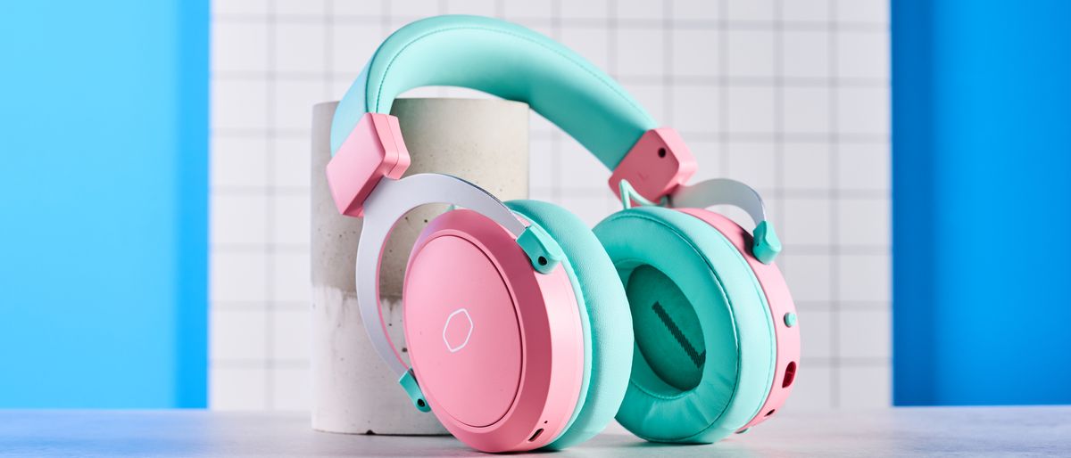 A pink and teal Cooler Master CH351 wireless gaming headset